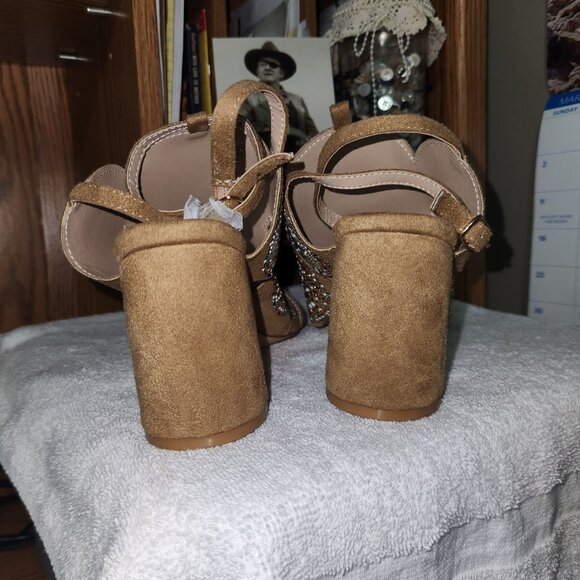 New Size 8 Venus Embellished Block Heels Beaded Ankle Strap Boho Sandals - Picture 5 of 8